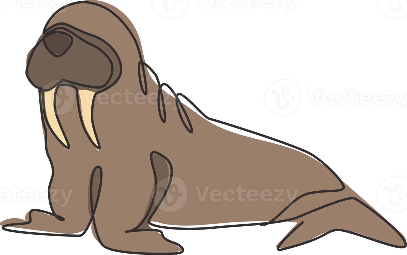 einzelne durchgehende Strichzeichnung eines großen süßen Walrosses für die Logoidentität. arktische Regionen Tiermaskottchen Konzept für Zirkusshow-Symbol. moderne eine linie zeichnen design vektorgrafik illustration png