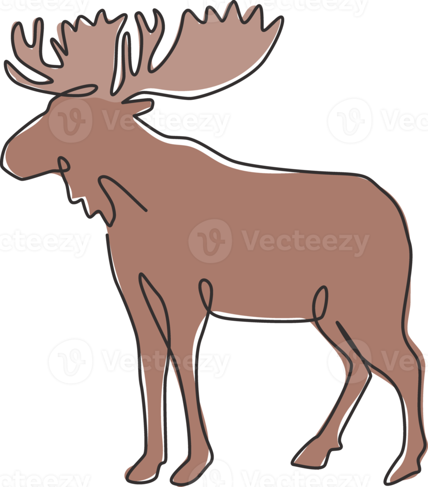 eine einzige Strichzeichnung eines großen Elchs für die Logoidentität. Säugetier mit Horn-Maskottchen-Konzept für Nationalpark-Symbol. kontinuierliche linie zeichnen design vektorgrafik illustration png