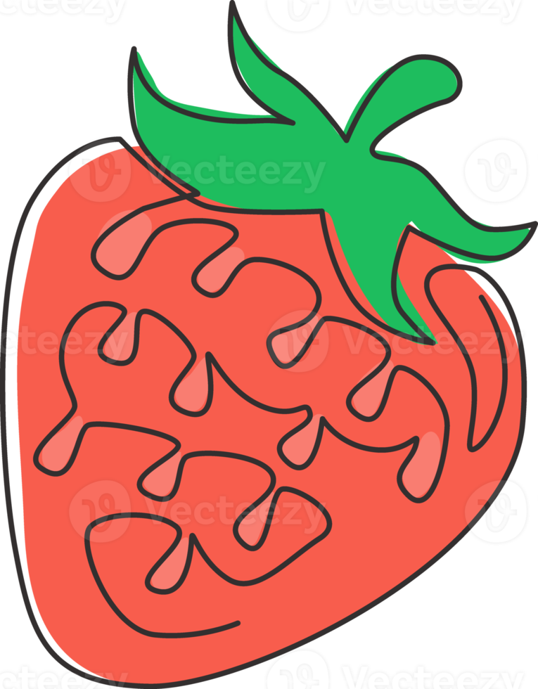 dessin au trait continu unique de fraises biologiques entières et saines pour l'identité du logo du verger. concept de baies fraîches pour l'icône de jardin fruitier. Une ligne moderne dessiner illustration vectorielle graphique de conception png