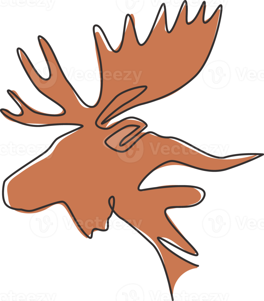 dibujo de una sola línea continua de robusta cabeza de alce para la identidad del logotipo. concepto de mascota animal de dólar para el icono del zoológico nacional. Ilustración de vector de diseño gráfico de dibujo de una línea png