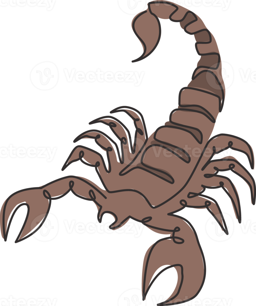 Single continuous line drawing of deadly scorpion for company logo identity. Lethal arthropod mascot concept for martial art club icon. One line draw graphic design vector illustration png