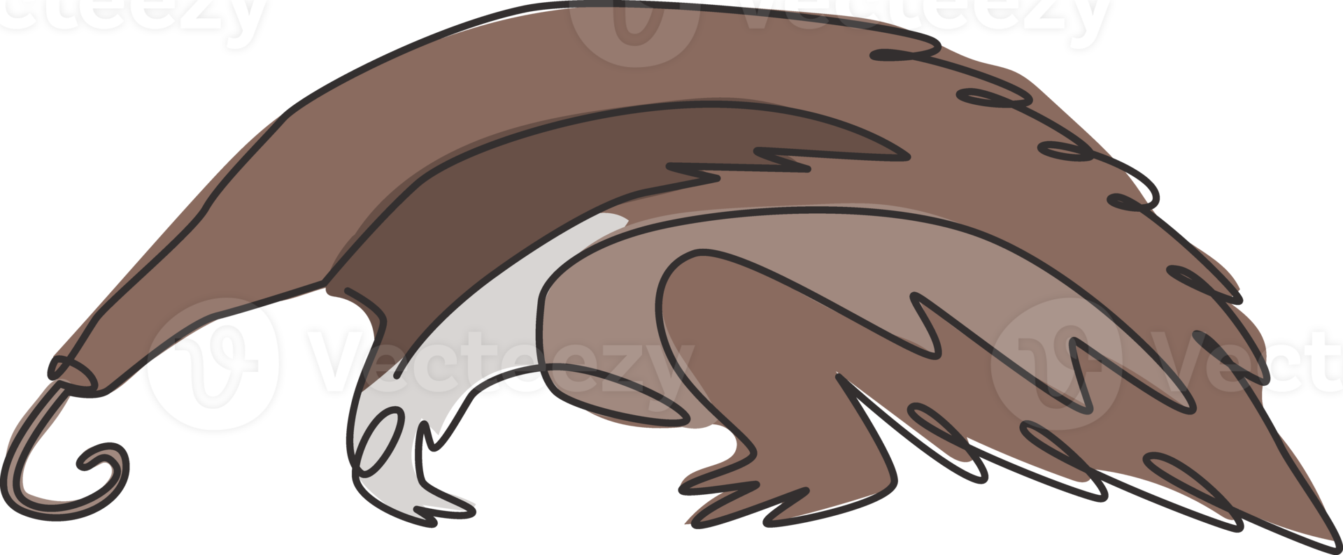 Single continuous line drawing of large anteater for logo identity. Insectivorous animal mascot concept for national conservation park icon. Modern one line graphic draw design vector illustration png