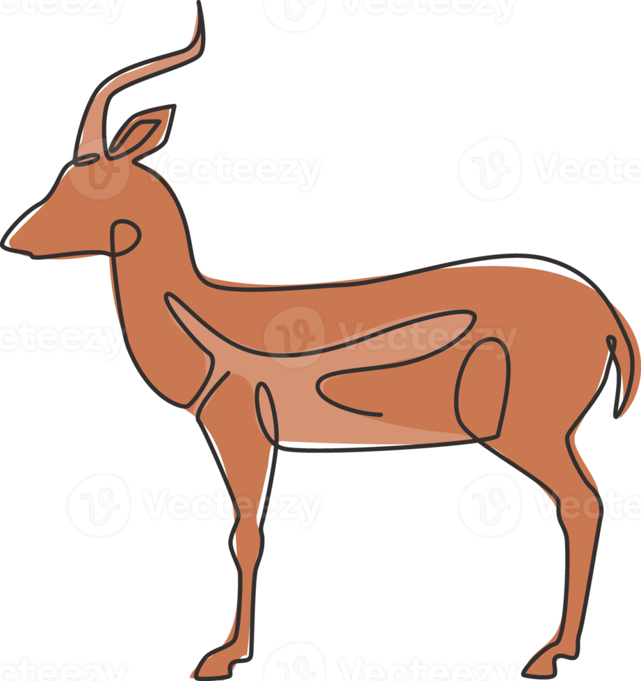 One single line drawing of beauty antelope for logo identity. Horned mammal animal mascot concept for national conservation park icon. Continuous line draw design vector illustration graphic png