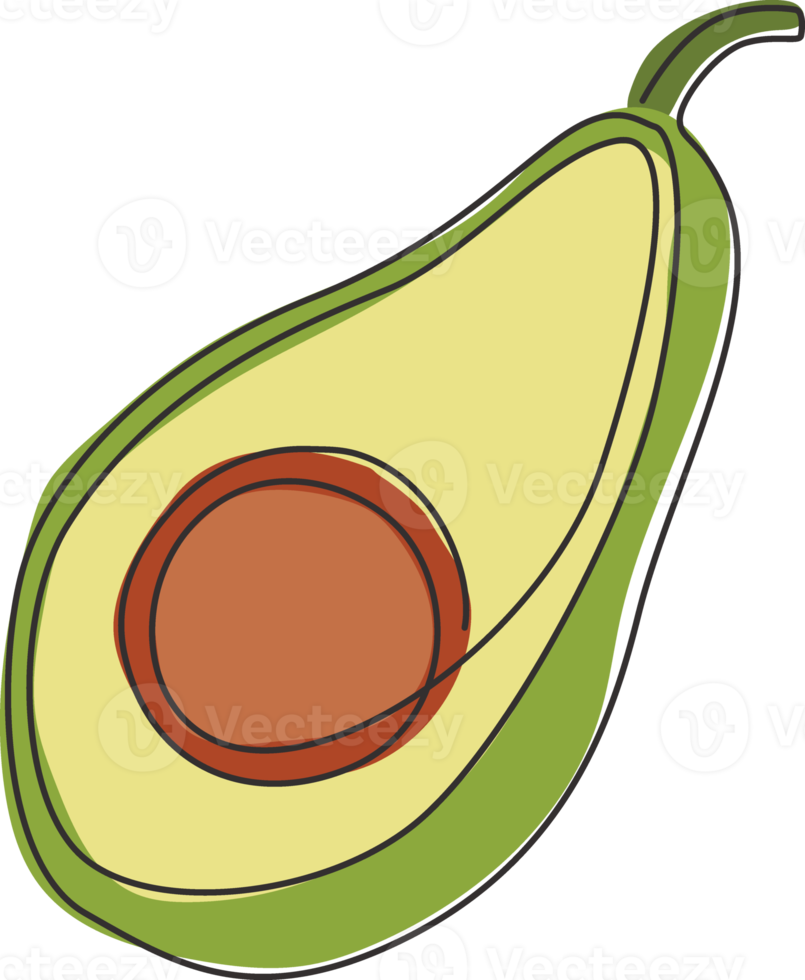 disegno a una linea di avocado biologico sano affettato per l'identità del logo del frutteto. concetto di frutta fresca estiva per l'icona del giardino di frutta. illustrazione vettoriale grafica di disegno di disegno di linea continua moderna png