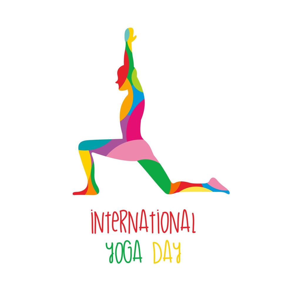 21 June international yoga day, people doing yoga body posture. Vector
