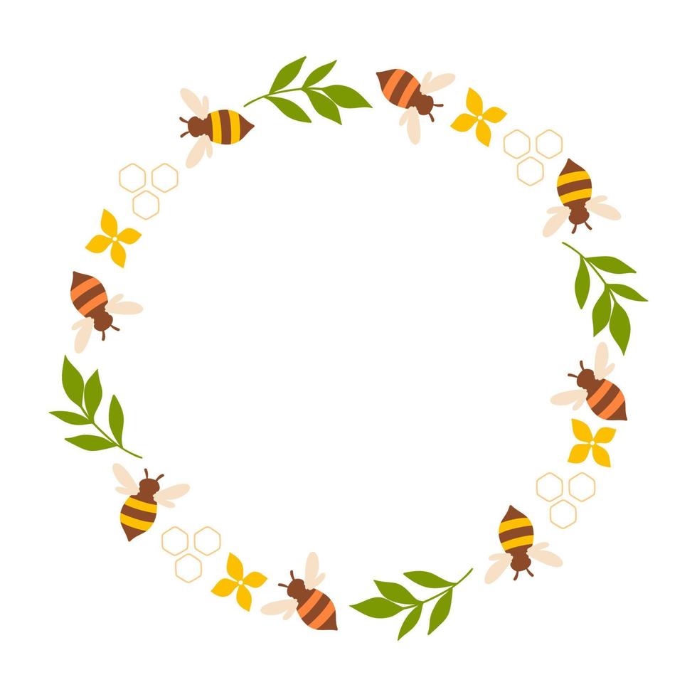 Round bee frame isolate on white background. Vector graphics.