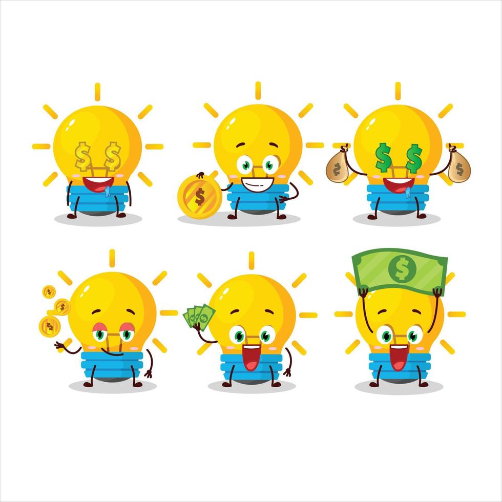 lámpara ideas dibujos animados personaje con linda emoticon traer dinero vector