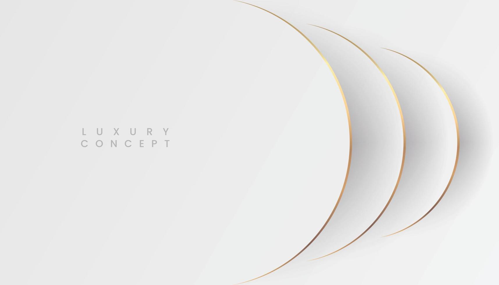 White Background with Golden Circle Lines, Luxury Elegant Concept. Abstract Transparent Gold Circles on White Grey Background. Vector Illustration