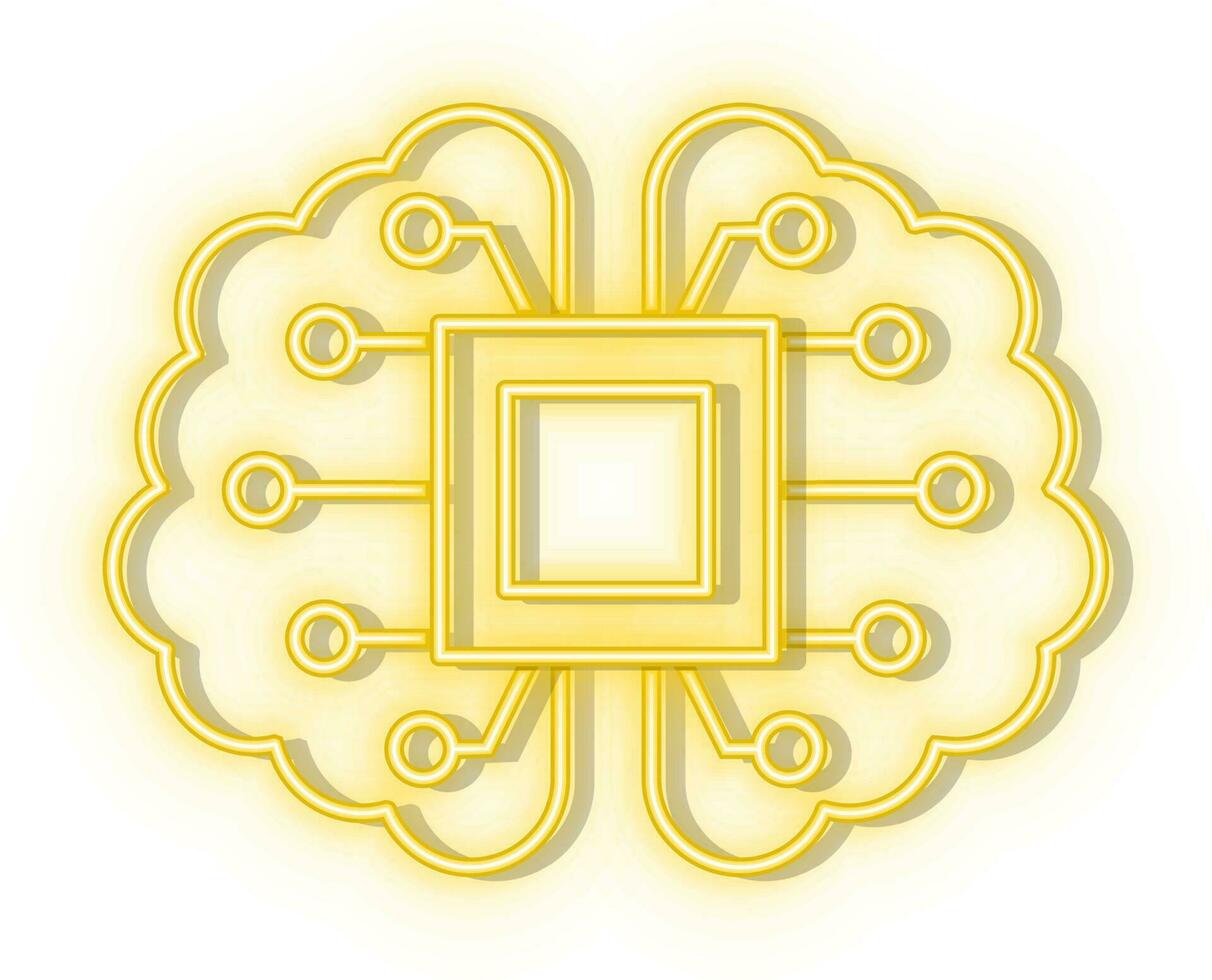 retro estilo amarillo neón vector icono neón iconos cerebro procesador nube red. conjunto de amarillo, azul, amarillo neón vector icono.