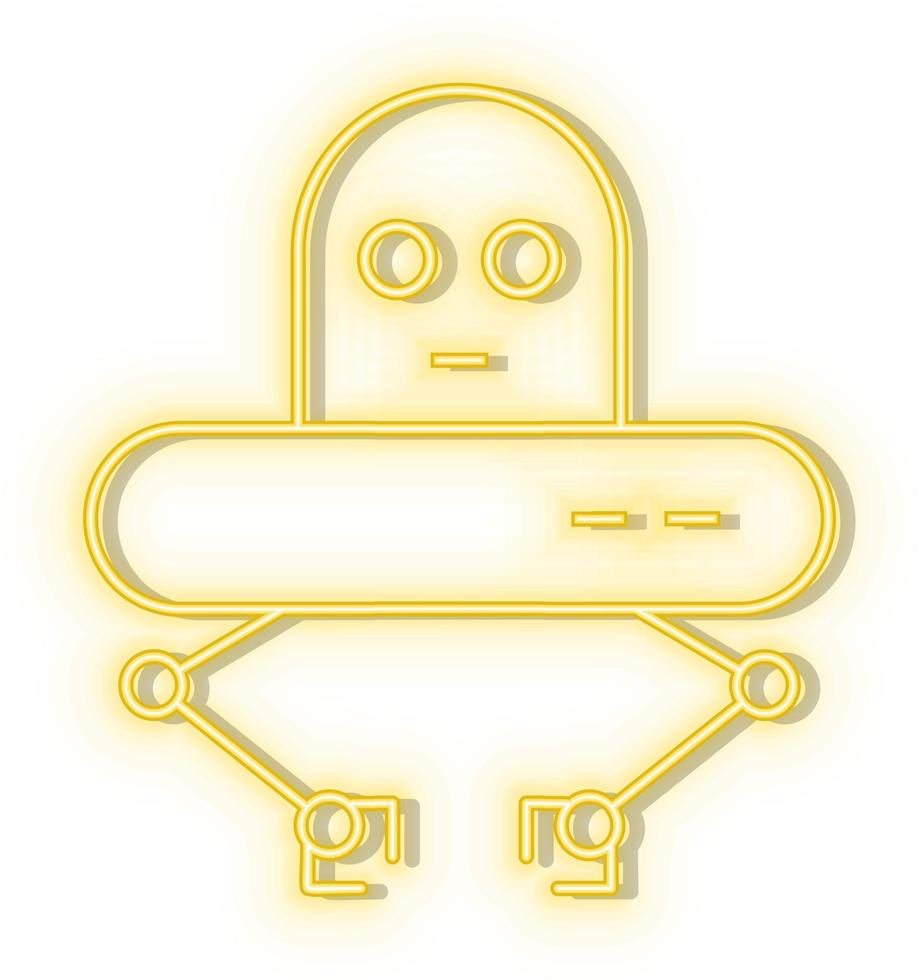 Retro style yellow neon vector icon robot, tech, car yellow neon icon.