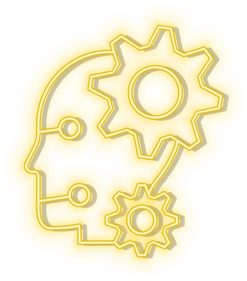 Retro style yellow neon vector icon robot, baby, intelligence yellow neon icon.