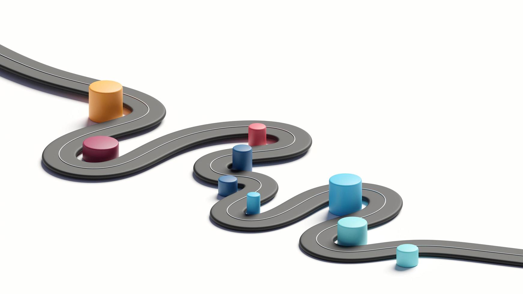 Winding road timeline concept. Strategy solution concept. Business roadmap 3d rendering. photo