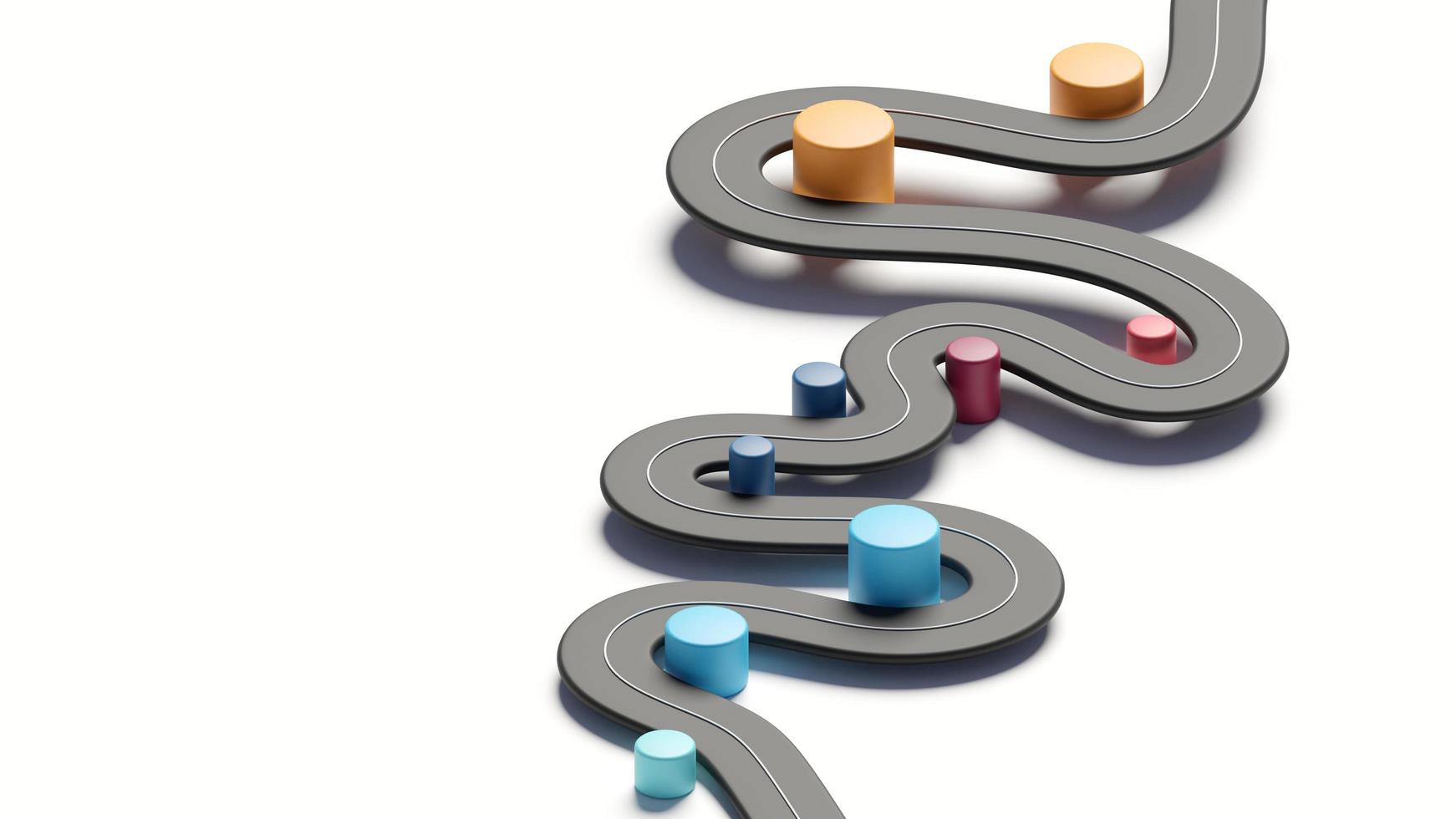 Winding road timeline concept. Strategy solution concept. Business roadmap 3d rendering. photo