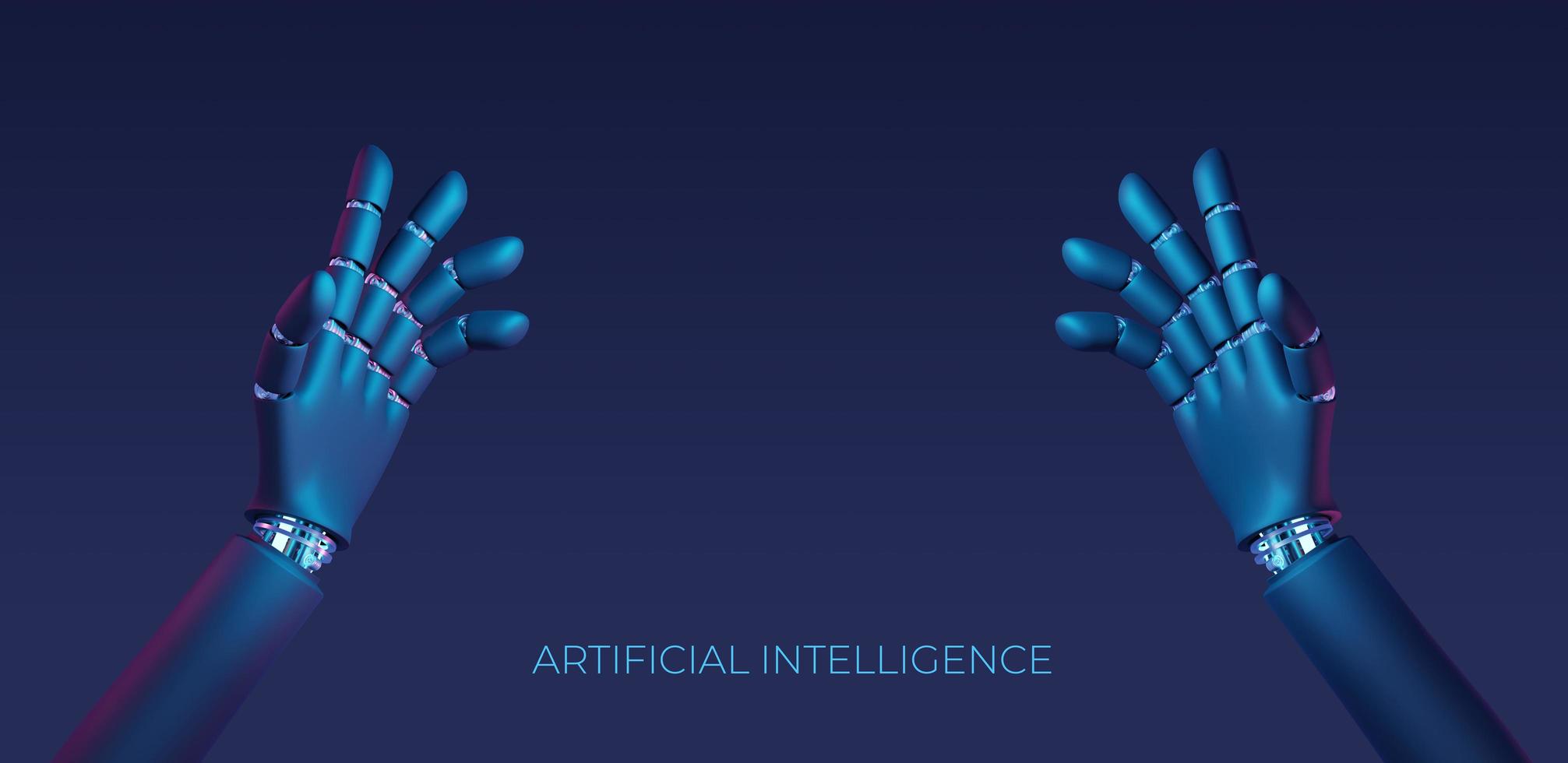 Artificial intelligence concept. Robot hand 3d render, Tech, connection between life and machine. photo
