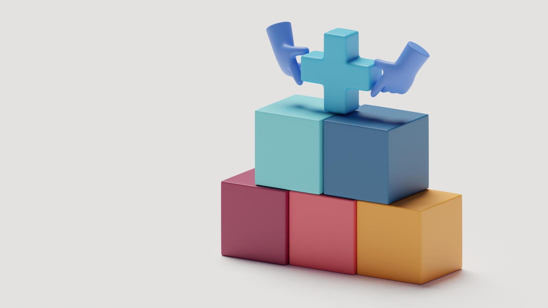 Healthcare concept 3d rendering, Medical hand pick cross to top puzzle. photo
