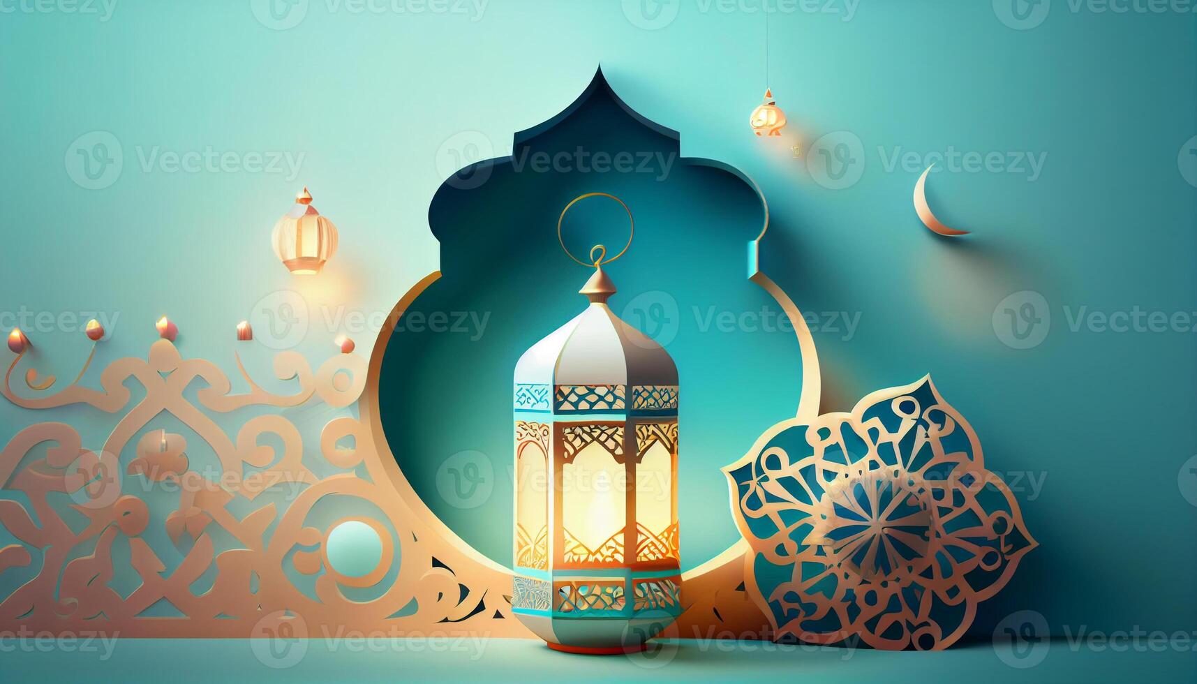 Mubarak Ramadan Kareem islamic muslim banner background. Generate Ai. photo