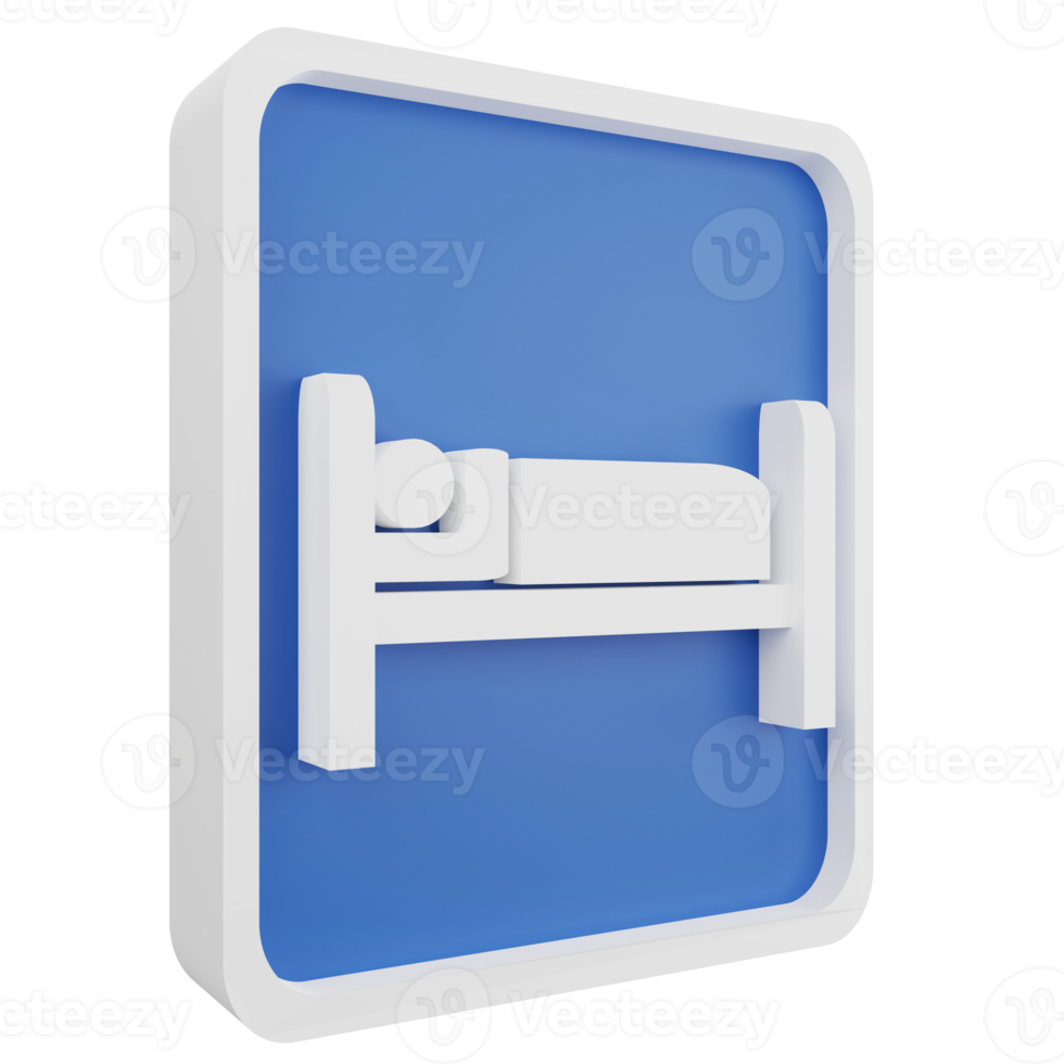 3D render resting place sign icon isolated on transparent background, blue informative sign png