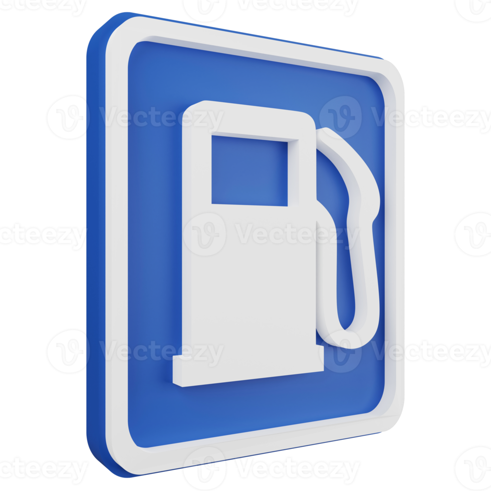 3D render petrol pump sign icon isolated on transparent background, blue informative sign png