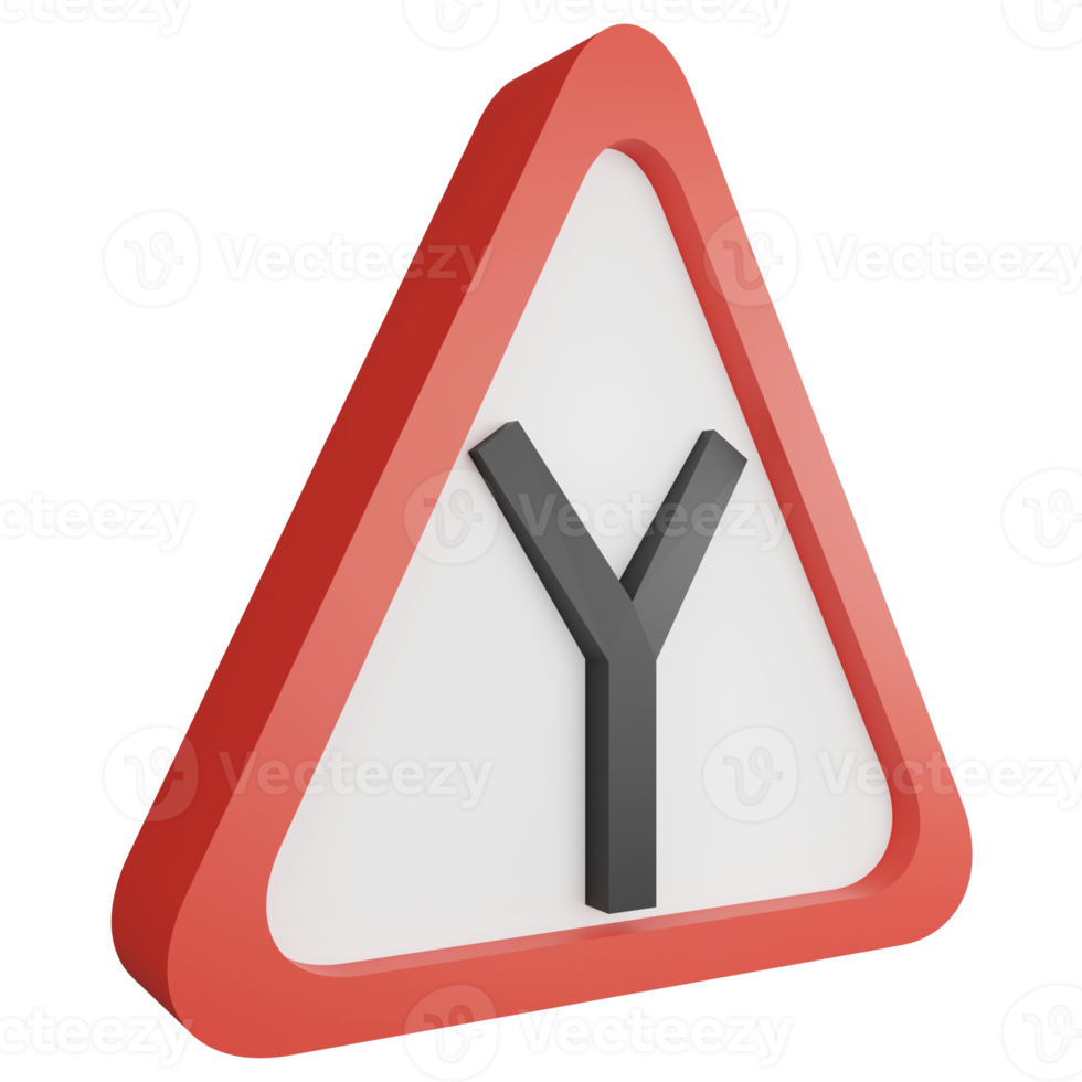 3D render Y-intersection sign icon isolated on transparent background, red mandatory sign png
