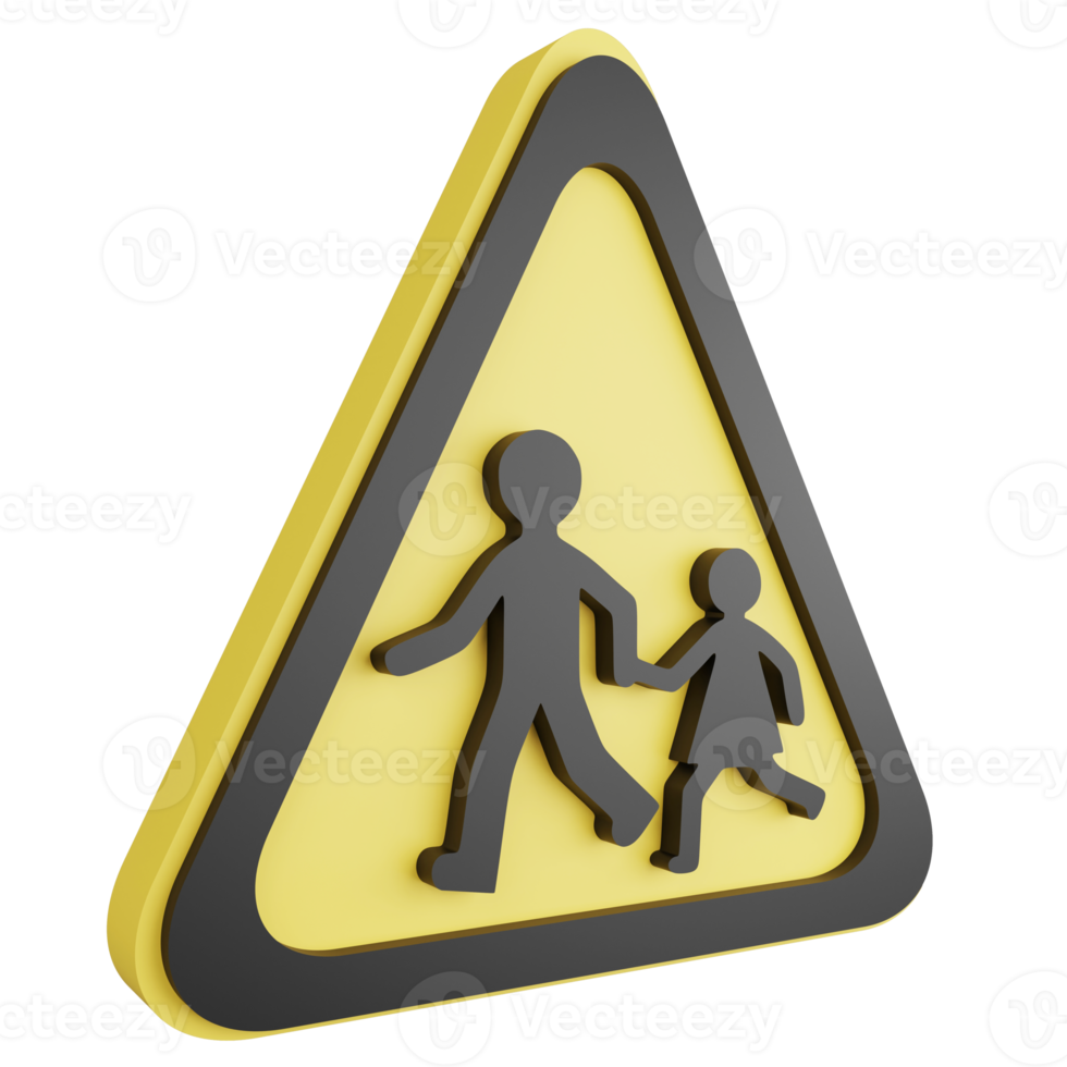 3d rendre école devant signe icône isolé sur transparent arrière-plan, Jaune de précaution signe png