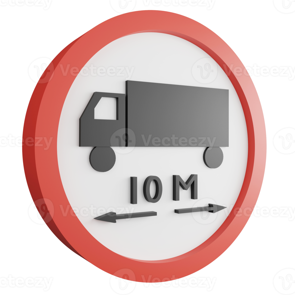 3D render length limit 10 meters sign icon isolated on transparent background, red mandatory sign png