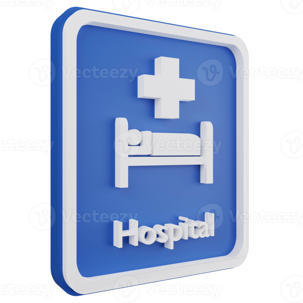 3D render hospital sign icon isolated on transparent background, blue informative sign png