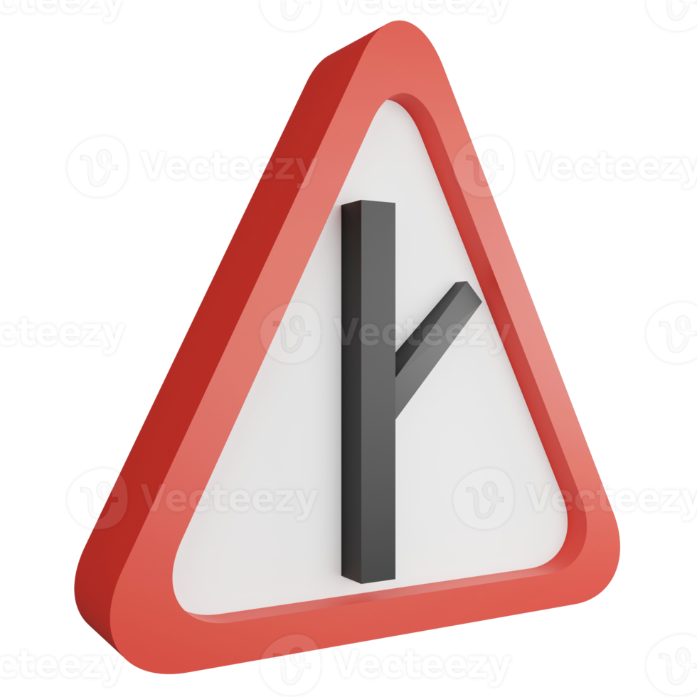 3D render Y-intersection right sign icon isolated on transparent background, red mandatory sign png
