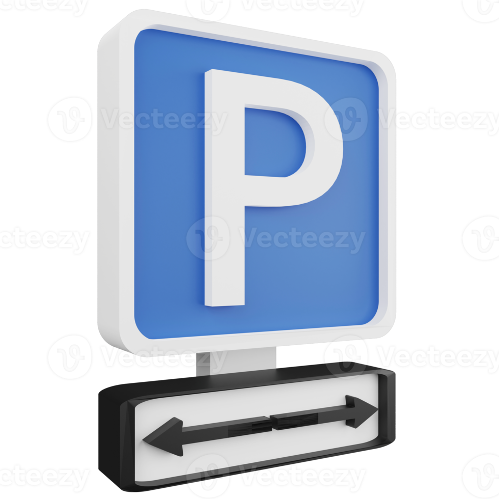 3D render parking both side sign icon isolated on transparent background, blue informative sign png