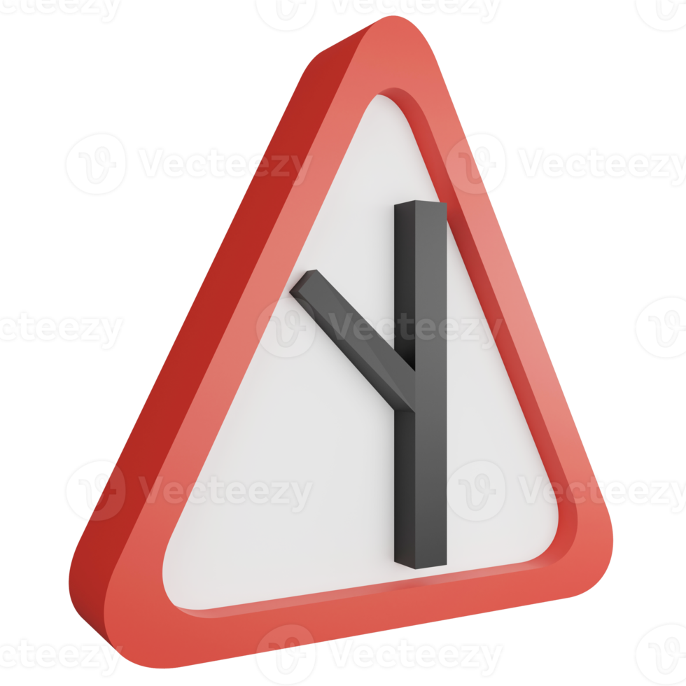 3D render Y-intersection left sign icon isolated on transparent background, red mandatory sign png