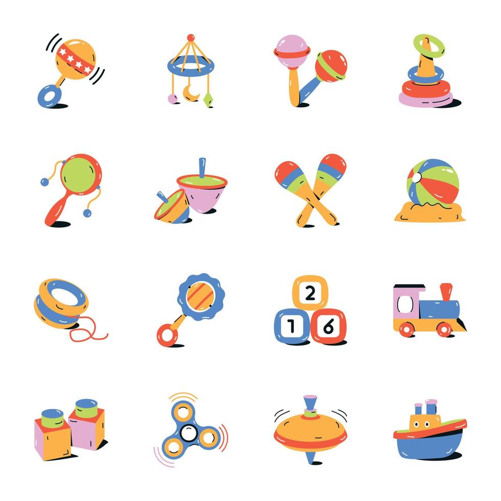 Modern Collection of Toys Flat Icons vector