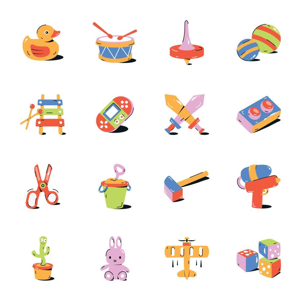 Trendy Pack of Baby Toys Flat Icons vector