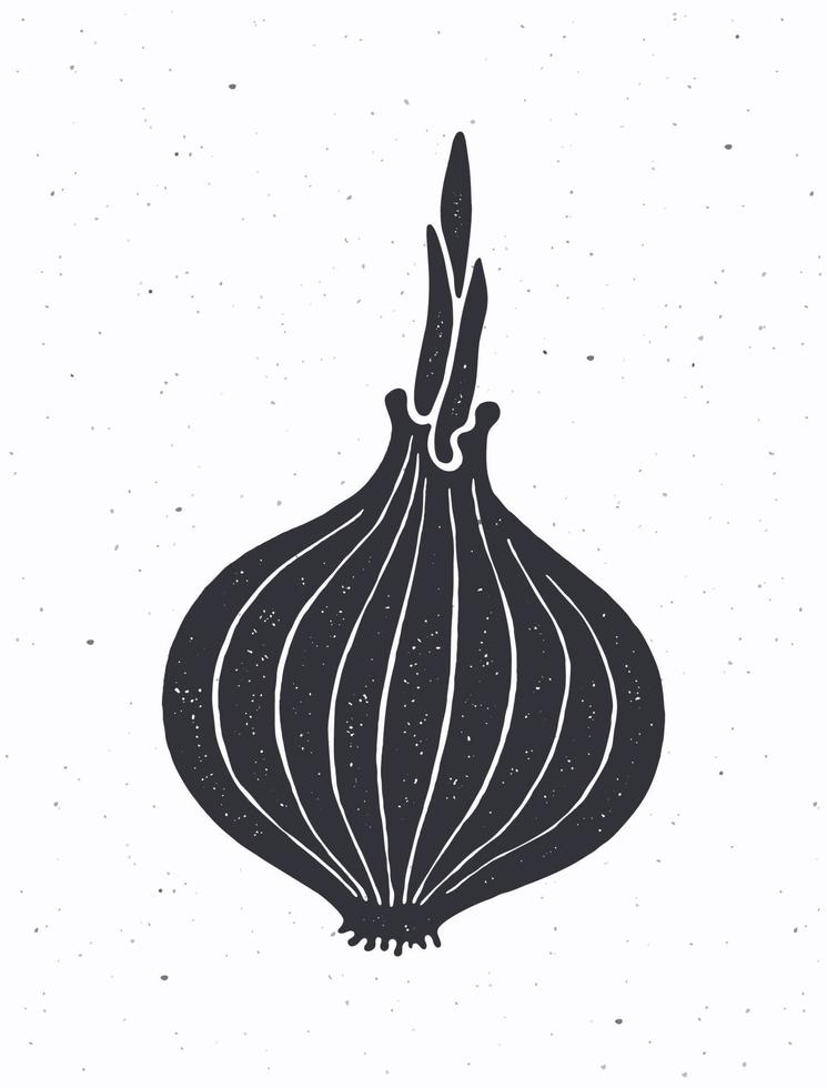 Silhouette of bulb of onion with sprout. Vector illustration. Ingredient for vegetable salad. Healthy vegetarian food