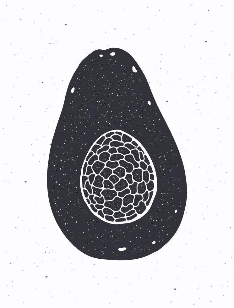 Silhouette of half avocado fruit with seed. Vector illustration. Healthy vegetarian food for breakfast