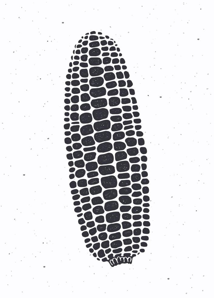 Silhouette of maize or corn cob without leaves. Vector illustration. Vegetable menu ingredient. Healthy vegetarian food