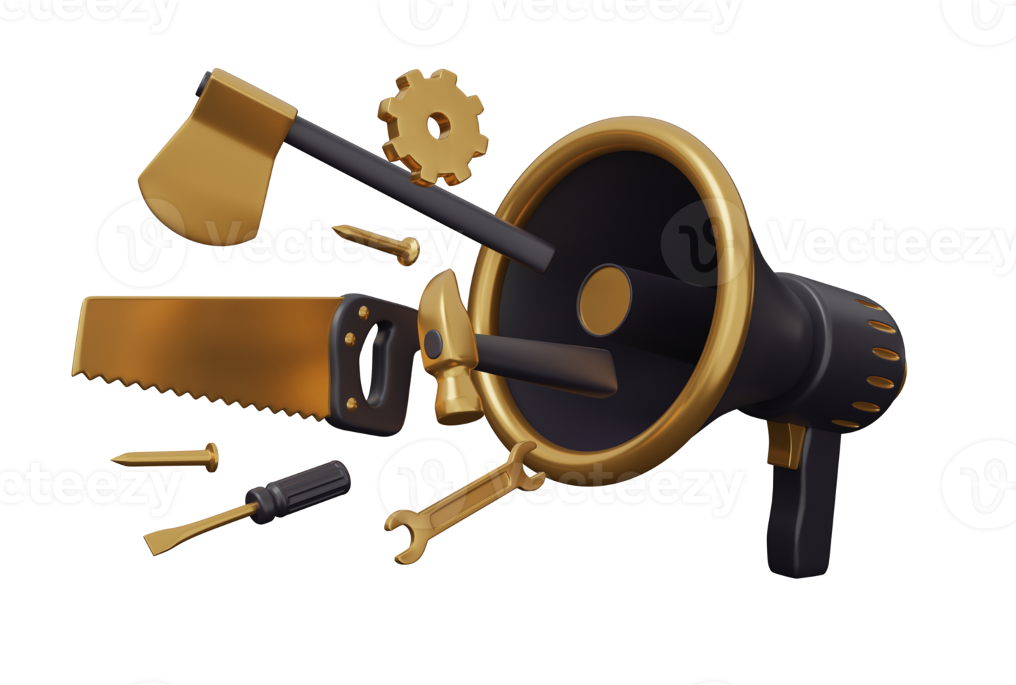 Konstruktion Werkzeuge Megaphon Gold 3d png