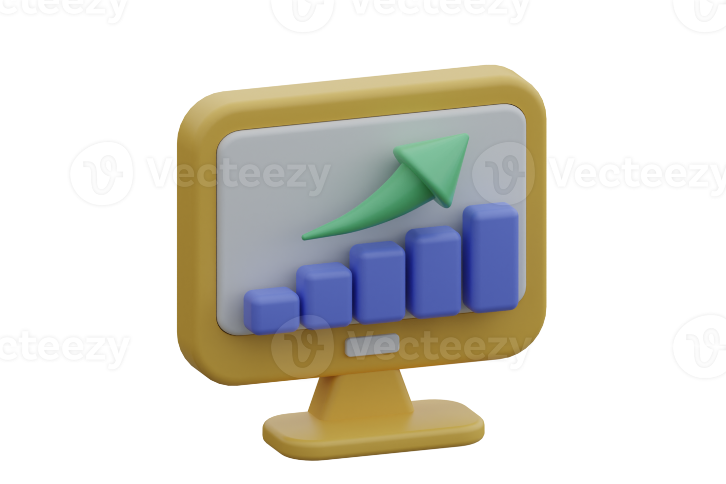 3d rendere aumentare profitto grafico su schermo illustrazione, crescita statistica dati analista con crescente freccia. passo su per un' riuscito attività commerciale. png