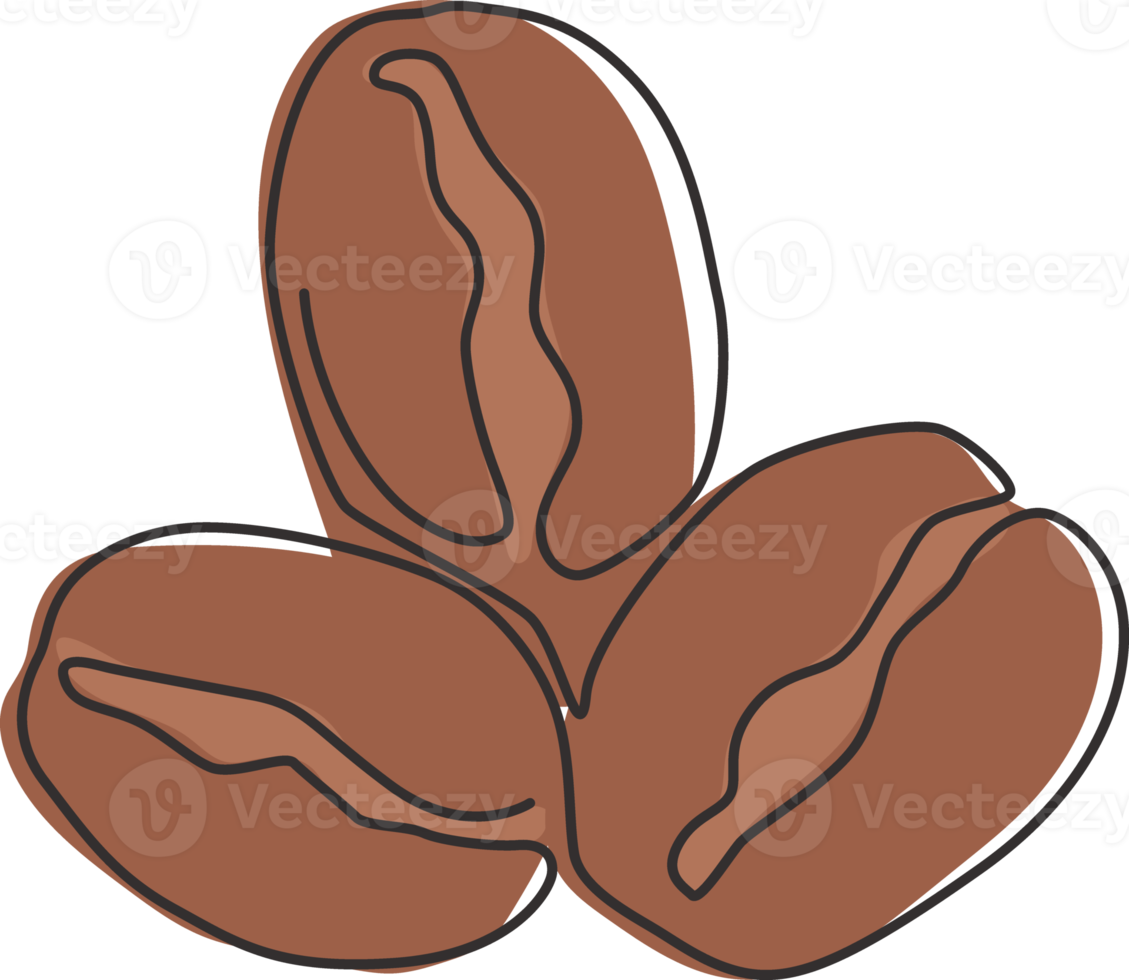 un dibujo de una sola línea en grano de café orgánico y saludable para la identidad del logotipo del restaurante. icono de bebida de café de concepto de semilla aromática fresca. Ilustración de vector de diseño gráfico de dibujo de línea continua moderna png