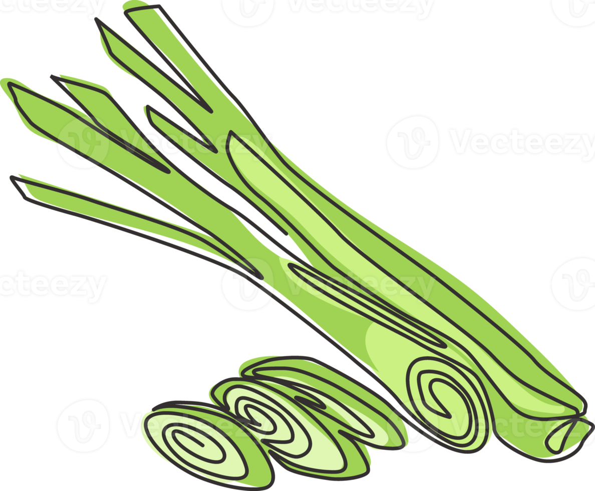 One continuous line drawing of whole and sliced healthy organic lemongrass for farm logo identity. Fresh cymbopogon concept for grass vegetable icon. Modern single line draw design vector illustration png
