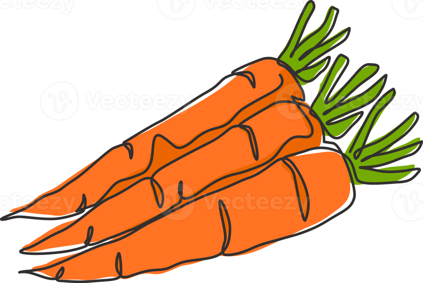 eine durchgehende Linie, die eine ganze gesunde Bio-Karottengruppe für die Identität des Farmlogos zeichnet. Frisches zweijähriges Pflanzenkonzept für Wurzelgemüse-Symbol. moderne einzeilig zeichnende Design-Vektorgrafikillustration png