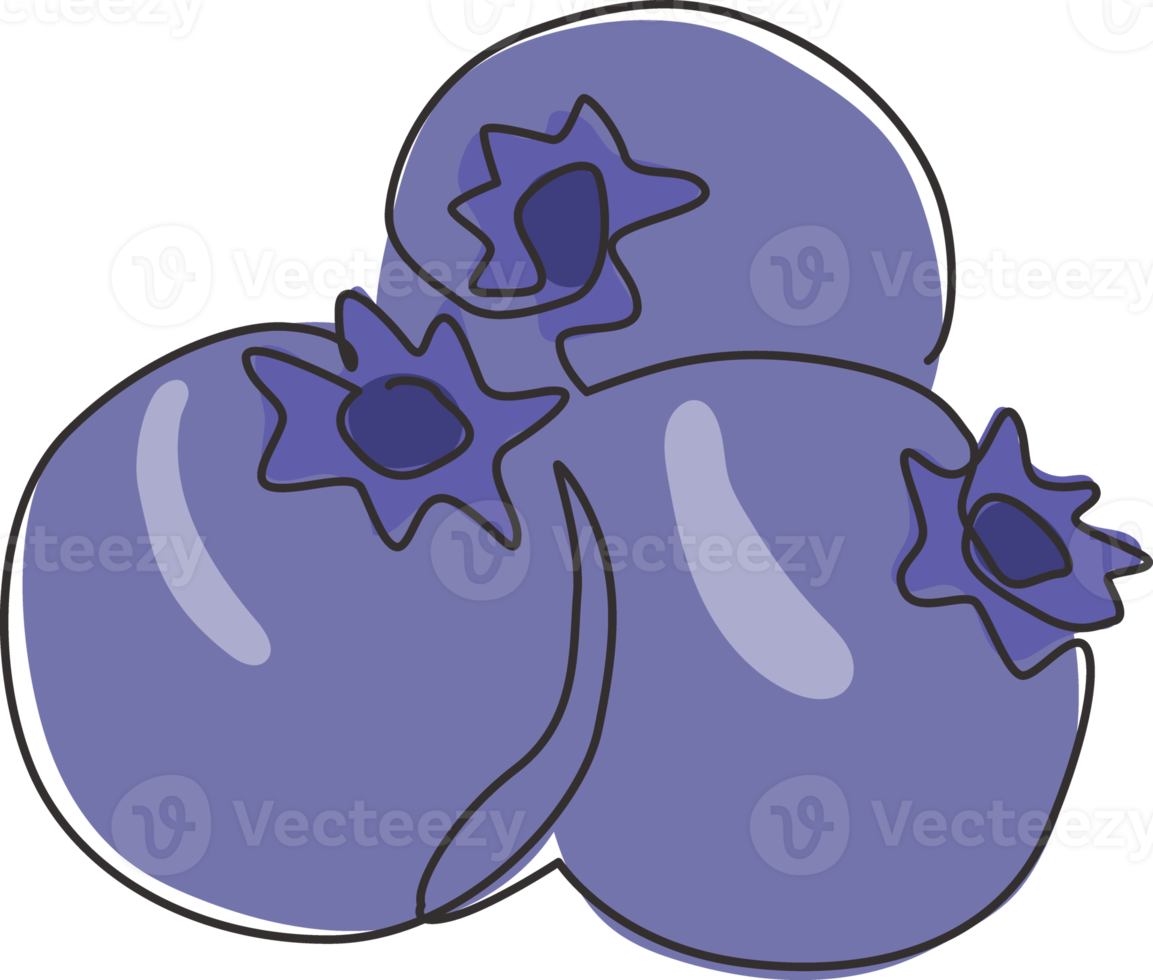 Single continuous line drawing of whole healthy organic blueberries for orchard logo identity. Fresh blue berry fruitage concept for fruit garden icon. Modern one line draw design vector illustration png