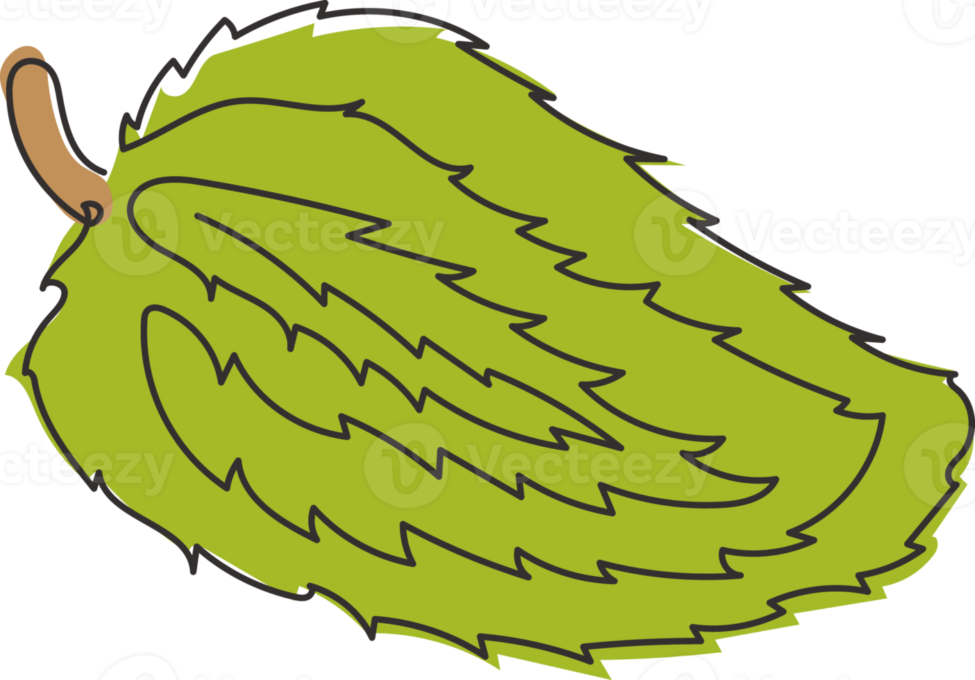 enda kontinuerlig linjeritning av hela hälsosamma ekologiska soursop för fruktträdgårdslogotyp. färsk sommar frukt koncept för frukt trädgård ikon. moderna en rad rita design vektorgrafisk illustration png