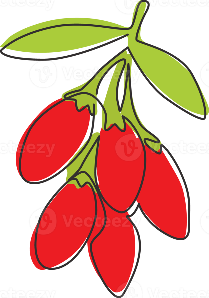 dessin au trait continu unique de baies de goji biologiques saines pour l'identité du logo du verger. concept de fruitage frais de gojiberry pour l'icône de jardin de fruits. Une ligne moderne dessiner illustration vectorielle de conception png