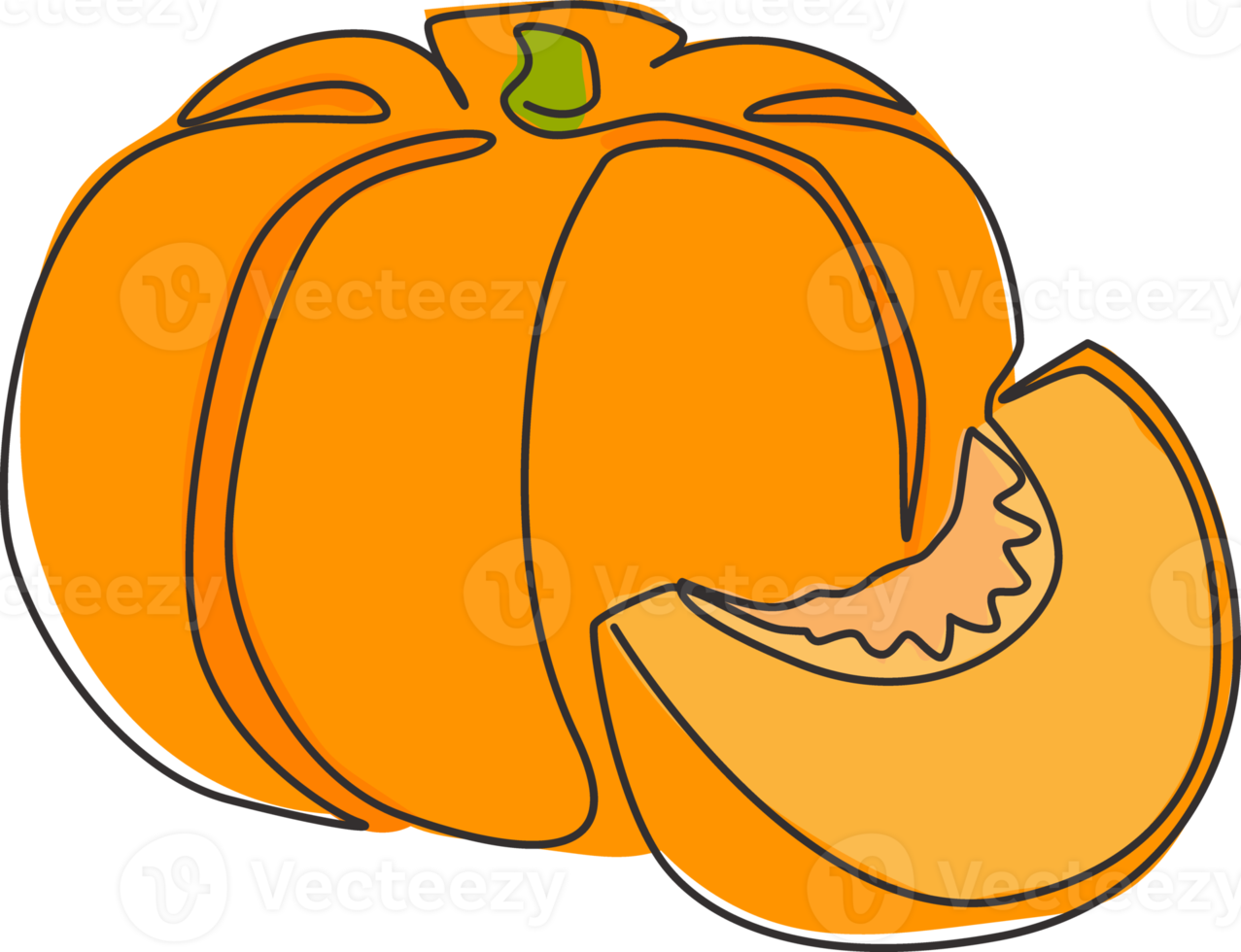 One single line drawing of whole round healthy organic pumpkin for orchard logo identity. Fresh seasonal fruitage concept for fruit garden icon. Modern continuous line draw design vector illustration png