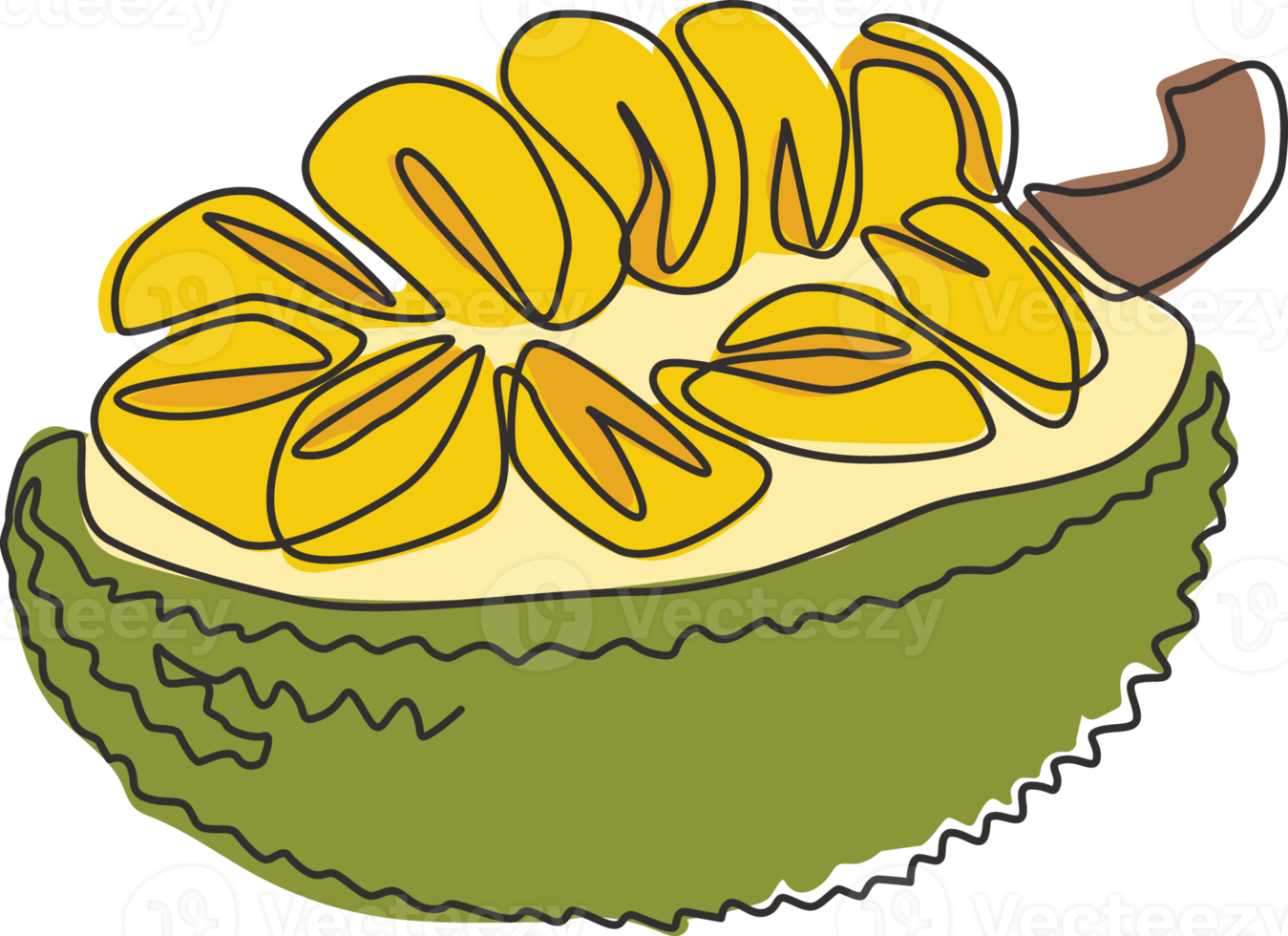 One single line drawing of half slice healthy organic jackfruit for orchard logo identity. Fresh tropical fruitage concept for fruit garden icon. Modern continuous line draw design vector illustration png