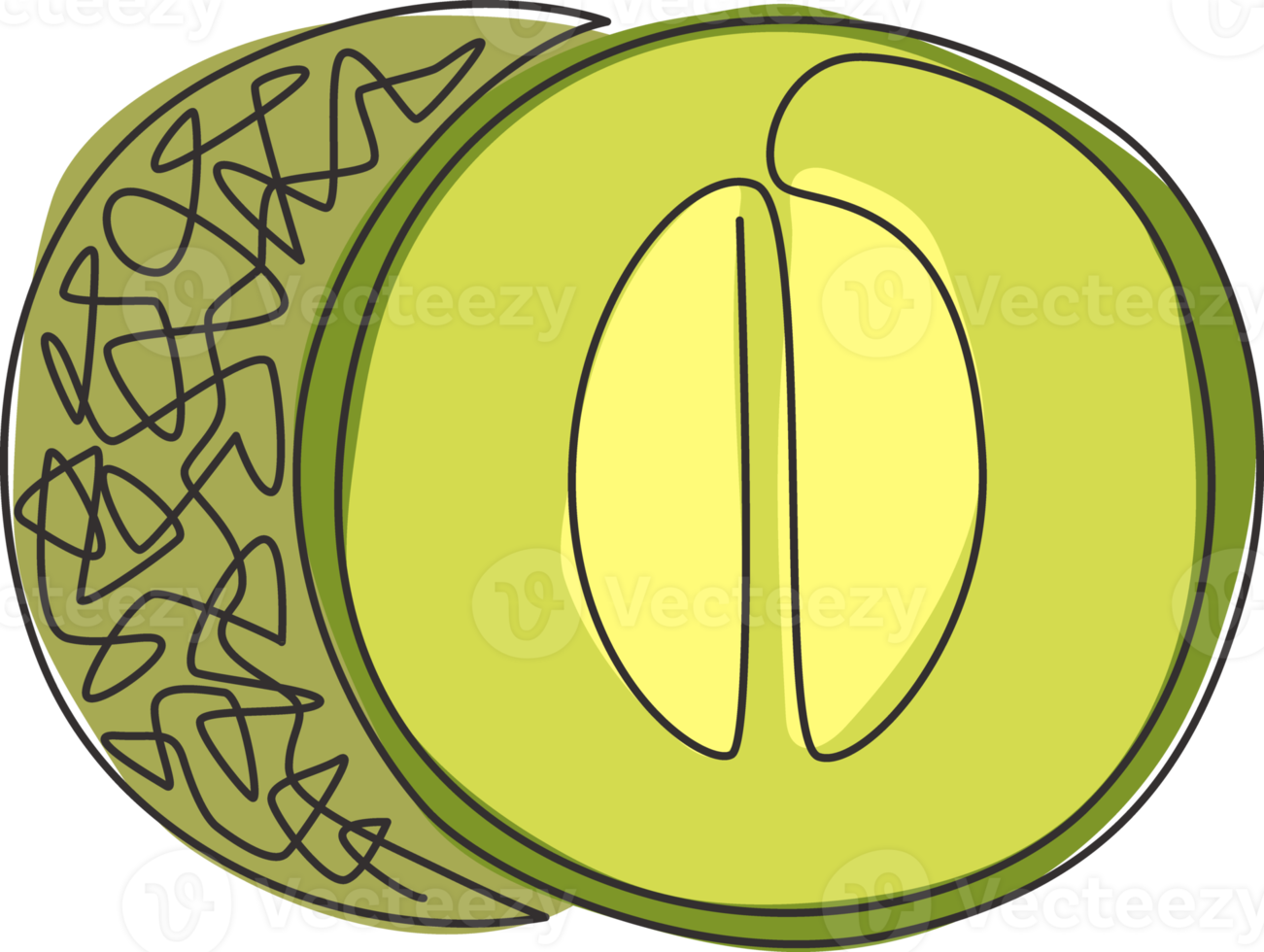 dibujo de línea continua única de melón orgánico sano entero y medio cortado para la identidad del logotipo de huerto. concepto de fruitage fresco para el icono de jardín de frutas. Ilustración de vector de diseño de dibujo de una línea moderna png