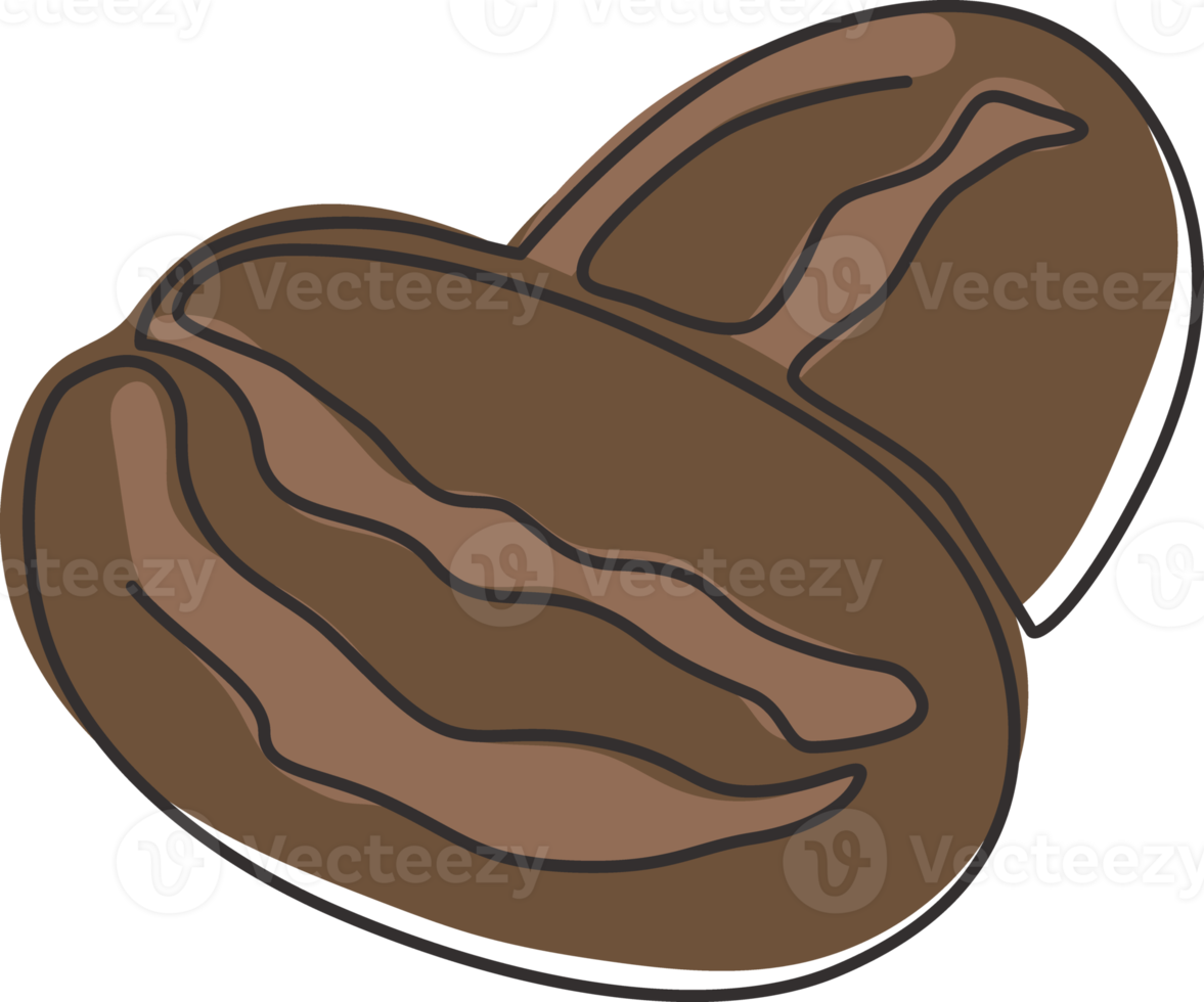 Single continuous line drawing of whole healthy organic coffee bean for cafe logo identity. Fresh aromatic been concept for coffee shop icon. Modern one line draw design vector graphic illustration png