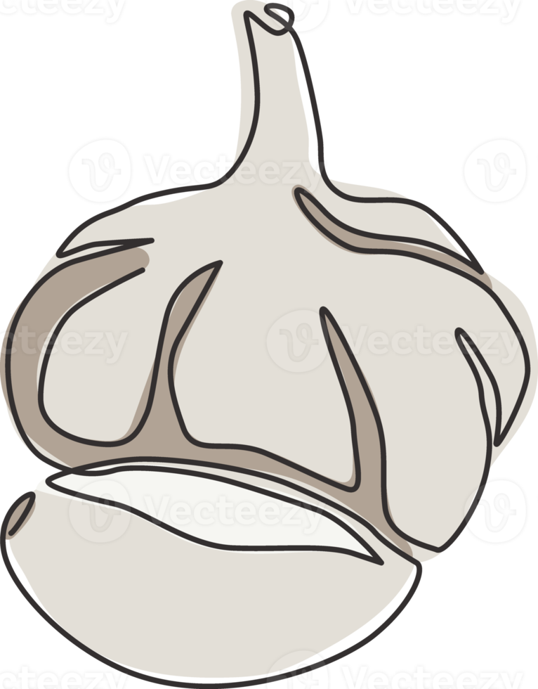 één enkele lijntekening van hele gezonde biologische knoflook voor de identiteit van het boerderijlogo. vers voedsel kruiden concept voor groente icoon. moderne doorlopende lijn tekenen ontwerp grafische vectorillustratie png