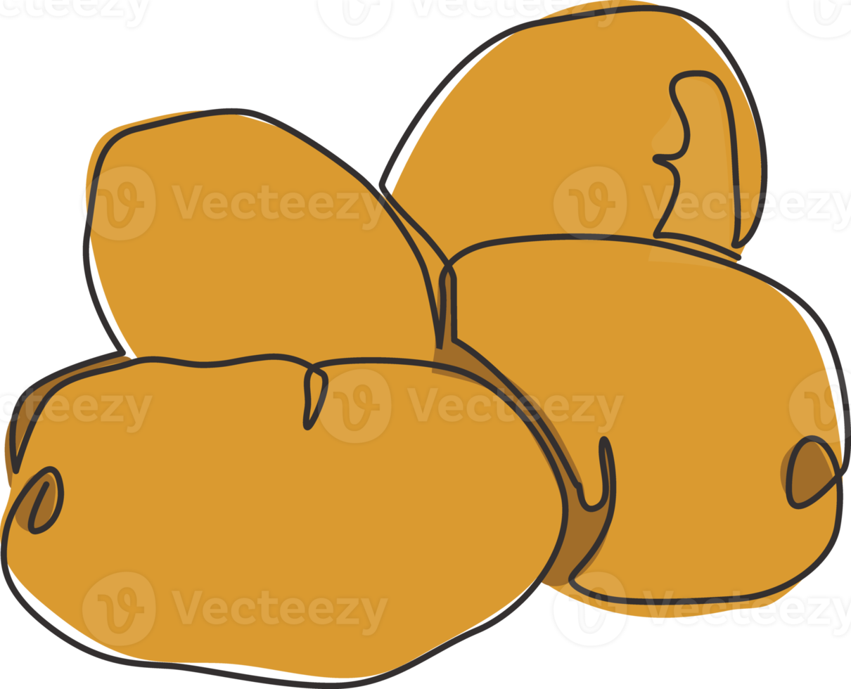 One single line drawing of whole healthy organic potatoes for farm logo identity. Fresh root vegetable concept for edible plant icon. Modern continuous line draw design vector graphic illustration png