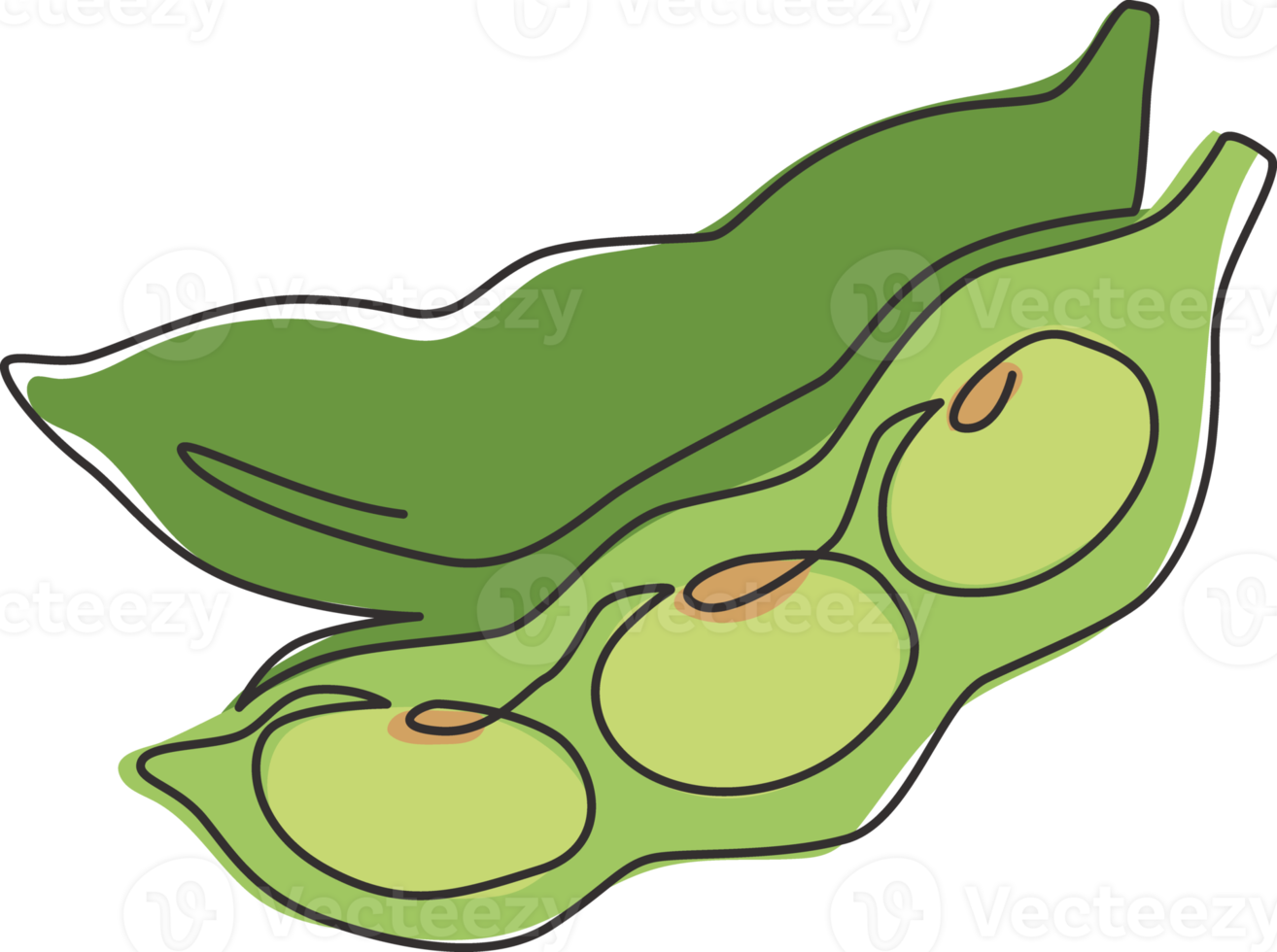 einzelne durchgehende Strichzeichnung von ganz gesundem organischem grünem Edamame für die Identität des Farmlogos. Frisches japanisches Erbsenkonzept für Gemüseikone. moderne eine linie zeichnen design vektorgrafik illustration png