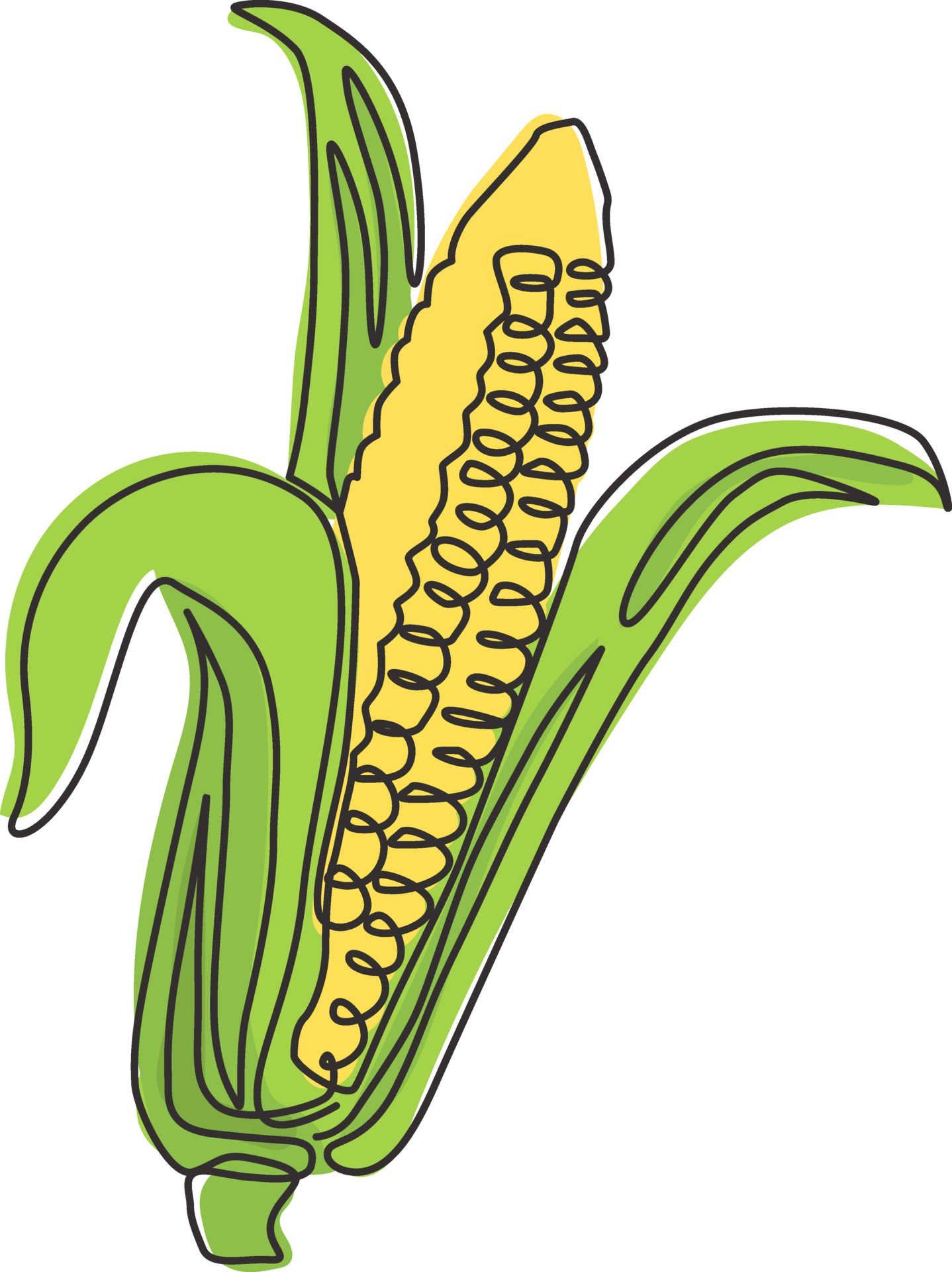 One continuous line drawing of whole healthy organic corn crop for farm